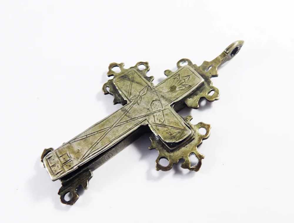 FINE Unisex Silver Gilt Reliquary Cross Pendant, … - image 4