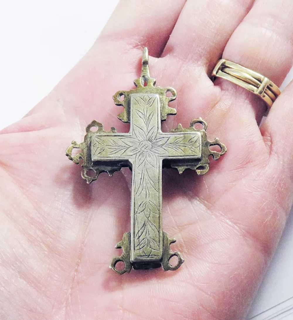 FINE Unisex Silver Gilt Reliquary Cross Pendant, … - image 7
