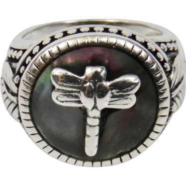 Sterling Silver Dragonfly Ring Shell Details Size… - image 1