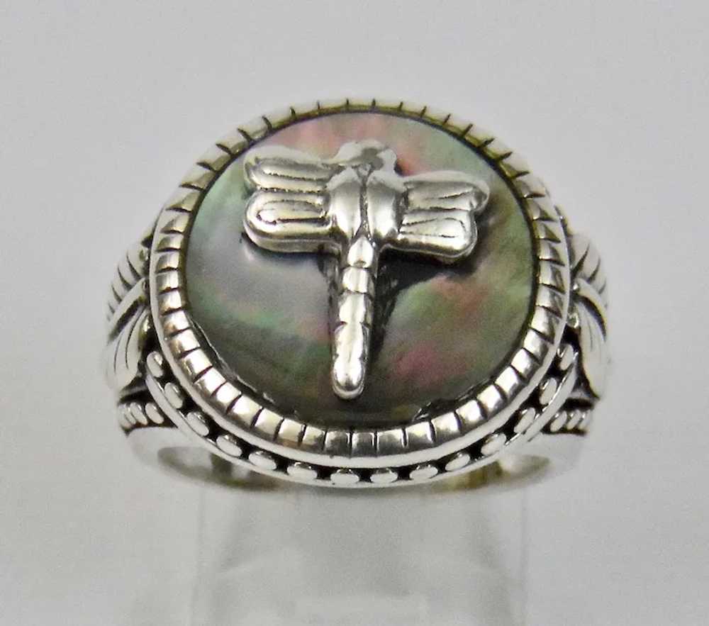 Sterling Silver Dragonfly Ring Shell Details Size… - image 2