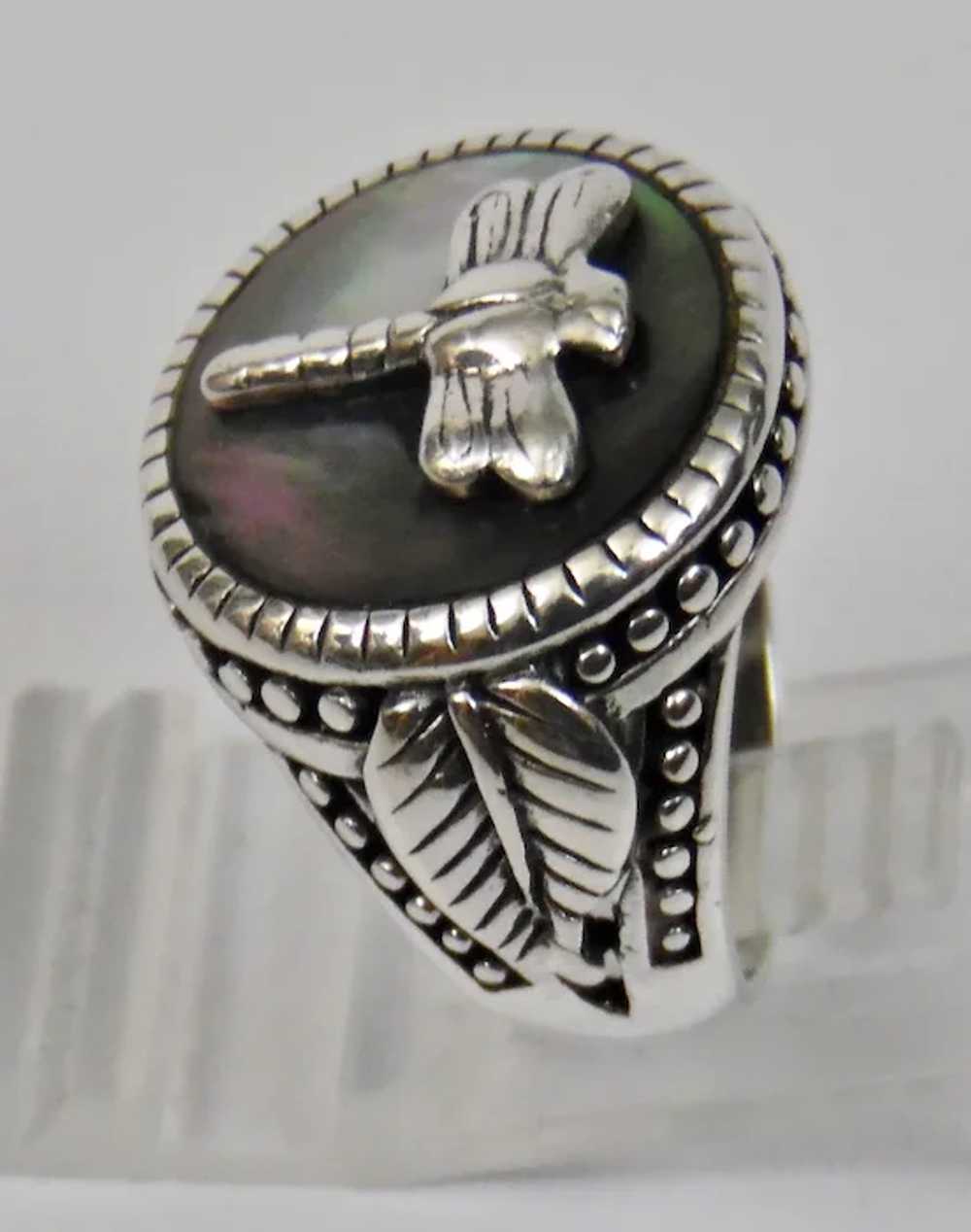 Sterling Silver Dragonfly Ring Shell Details Size… - image 4