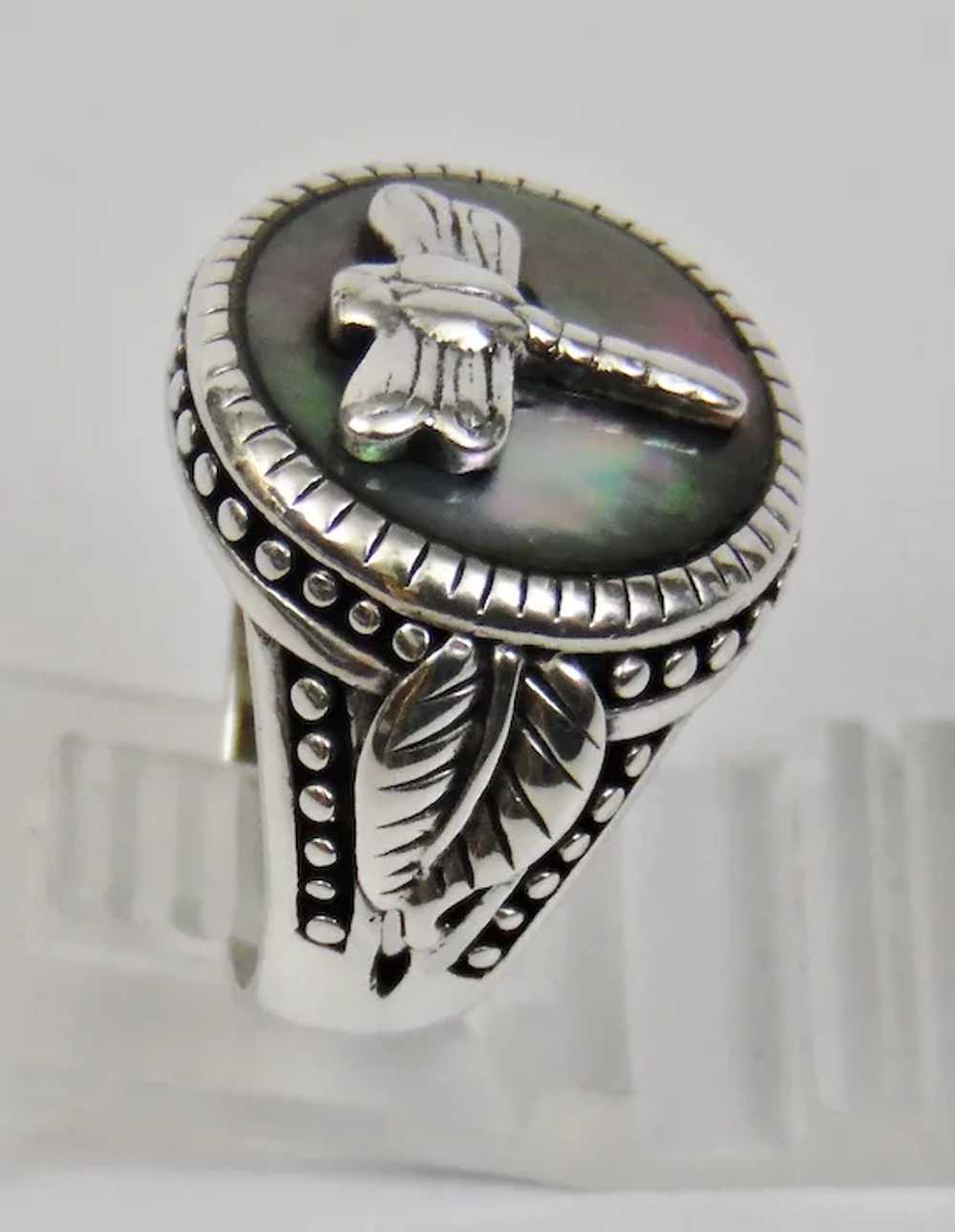 Sterling Silver Dragonfly Ring Shell Details Size… - image 5
