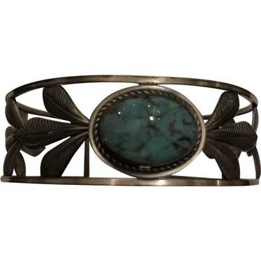 Native American Sterling Silver Turquoise Cuff Br… - image 1