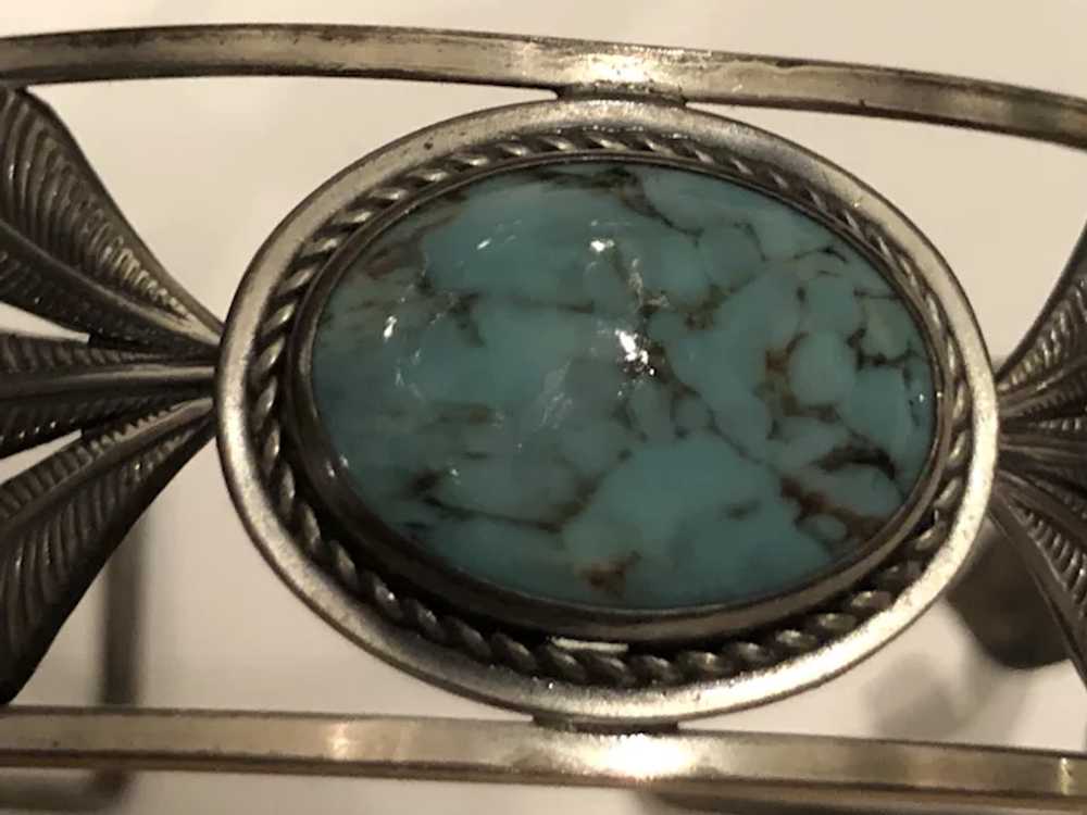 Native American Sterling Silver Turquoise Cuff Br… - image 2