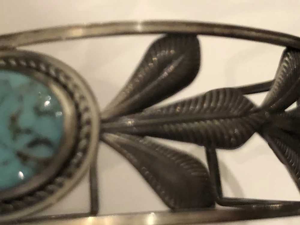 Native American Sterling Silver Turquoise Cuff Br… - image 3