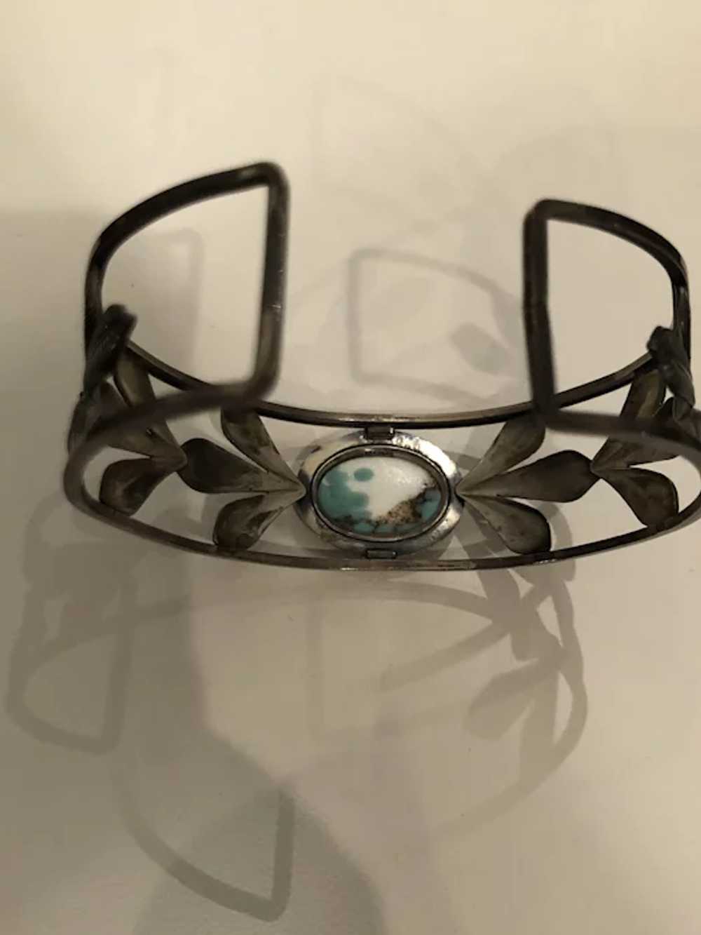 Native American Sterling Silver Turquoise Cuff Br… - image 6