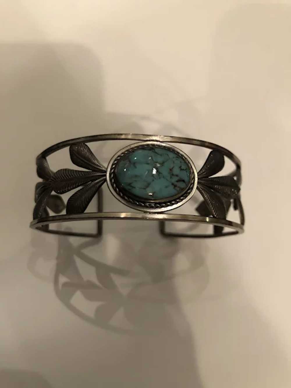 Native American Sterling Silver Turquoise Cuff Br… - image 7