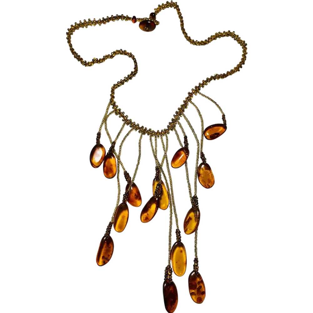 Baltic Amber Bib Necklace and Earring Set - image 1