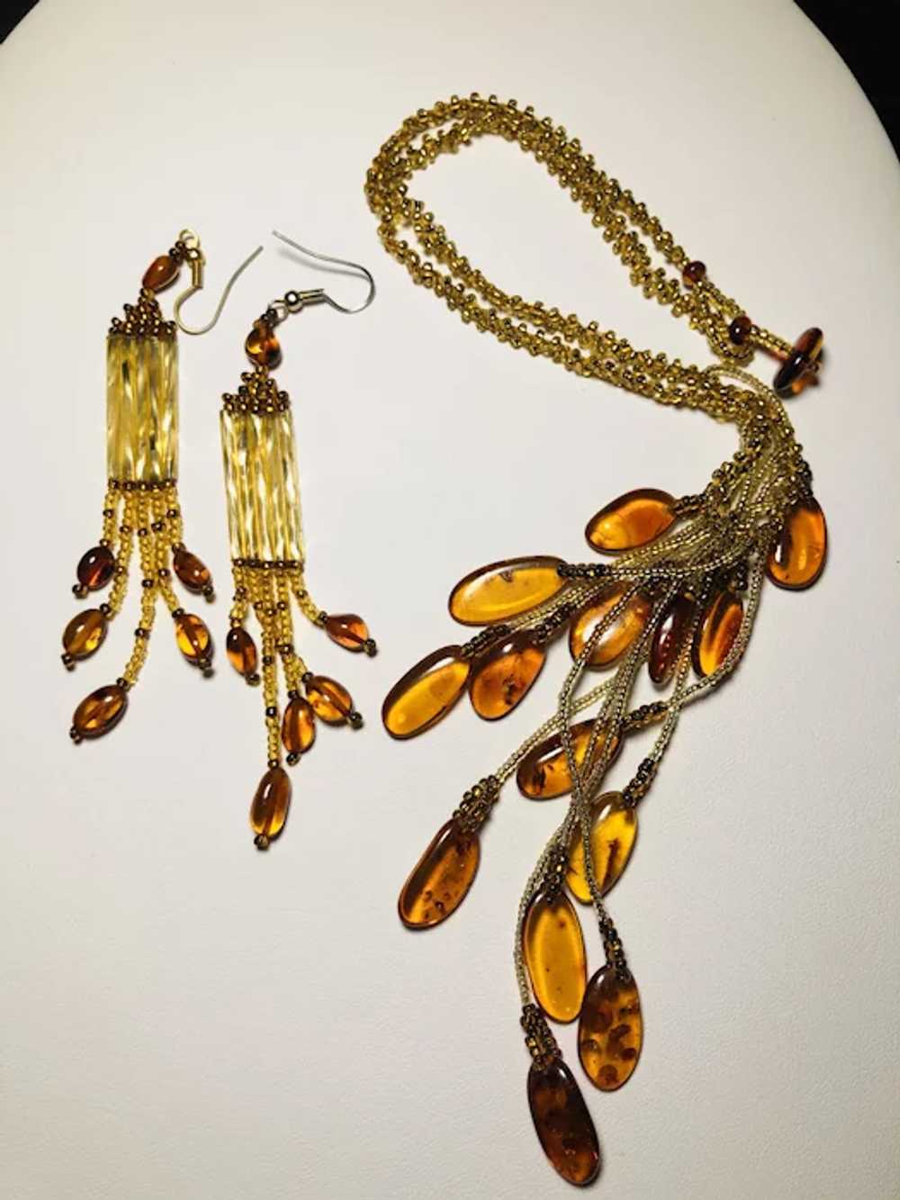 Baltic Amber Bib Necklace and Earring Set - image 2