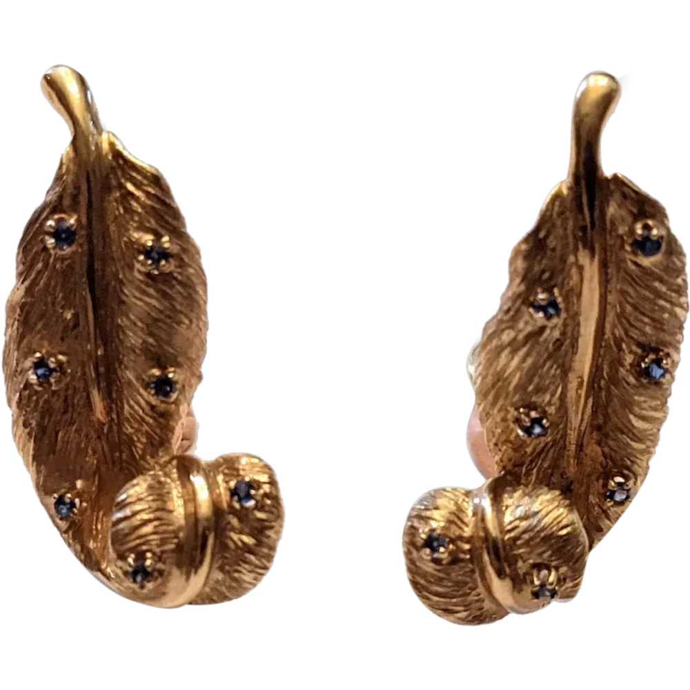 Vintage 14k Feather Shaped Earrings - image 1