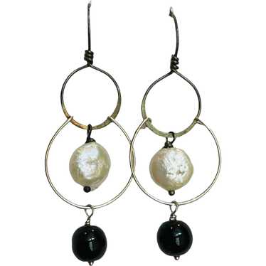 Silver and Pearl Black and White handmade Onyx an… - image 1