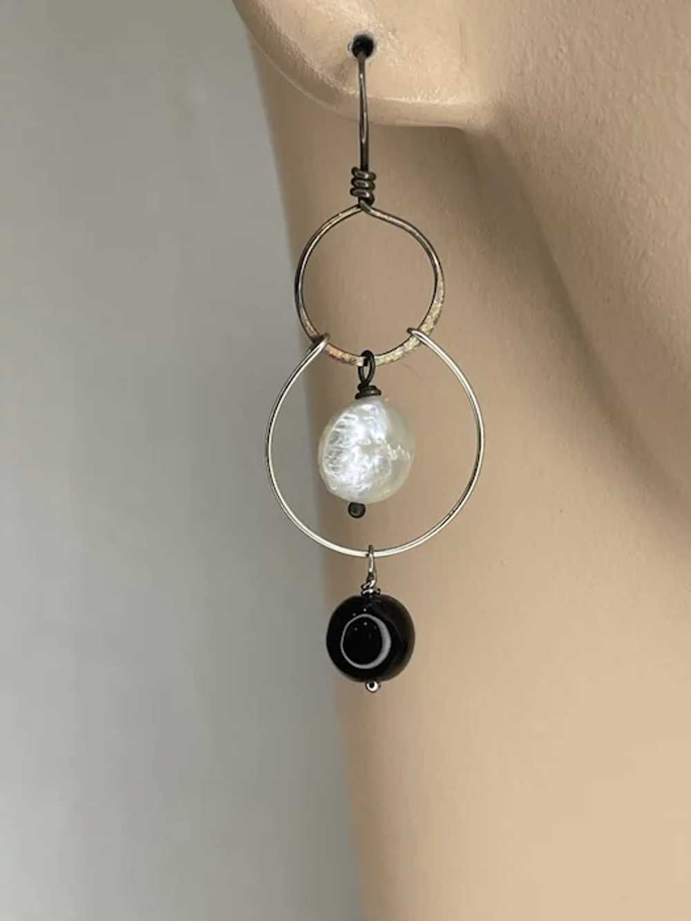 Silver and Pearl Black and White handmade Onyx an… - image 2