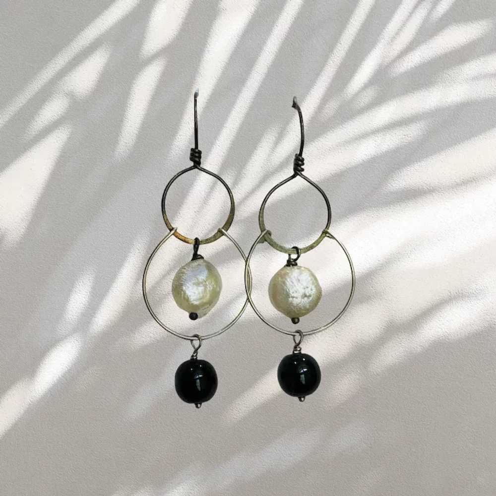 Silver and Pearl Black and White handmade Onyx an… - image 5