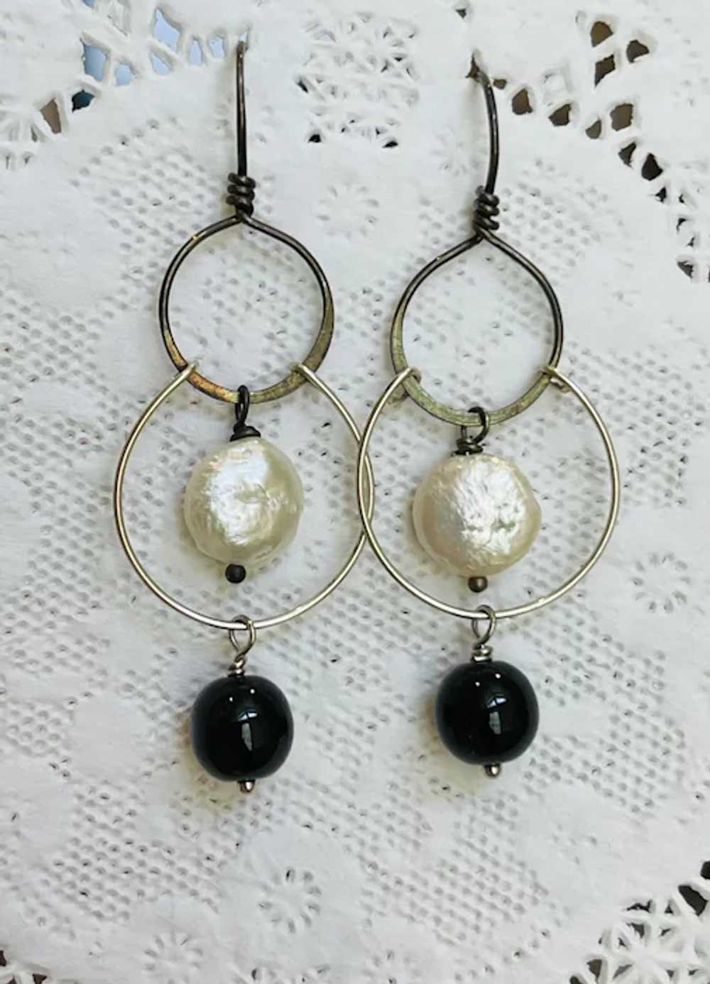 Silver and Pearl Black and White handmade Onyx an… - image 7