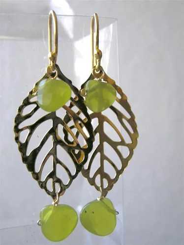 Leaf green earrings Camp Sundance olive dangle dro