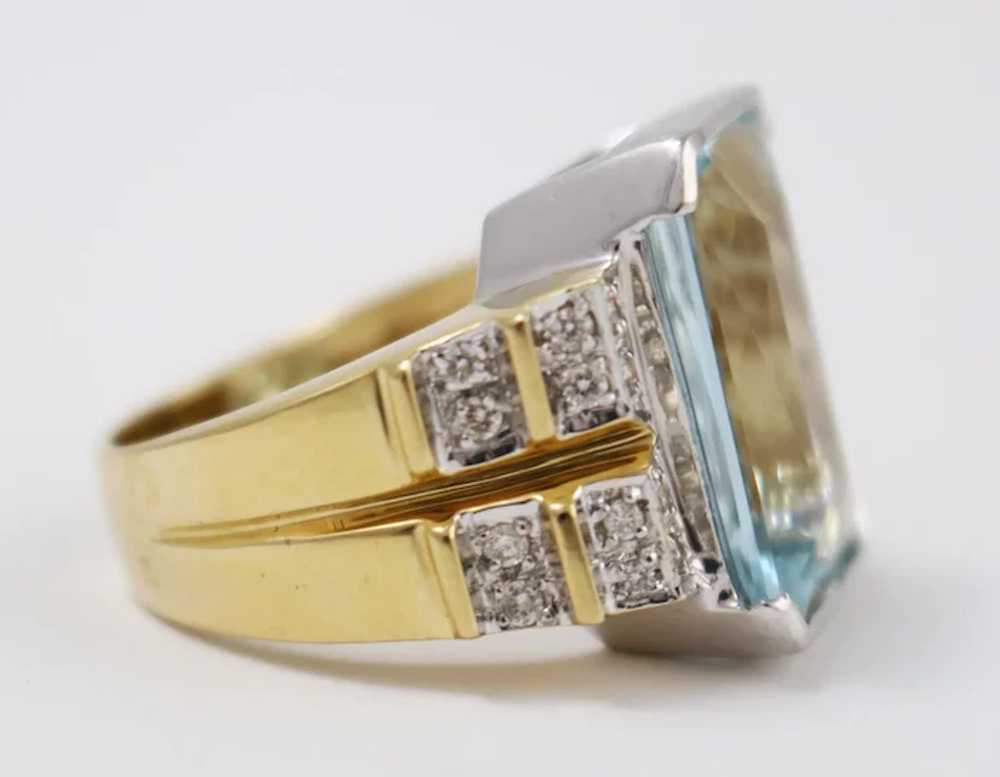 Fine Aquamarine & Diamond Statement Ring in 18k Y… - image 2