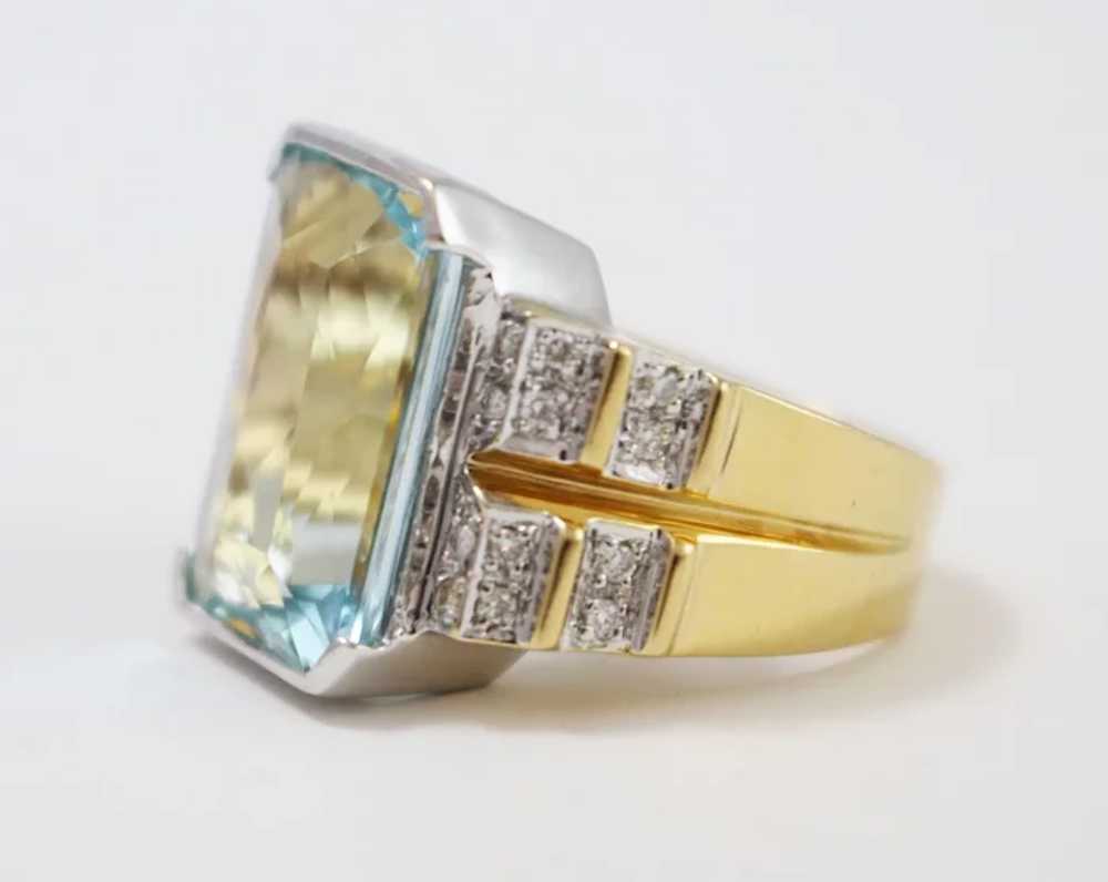 Fine Aquamarine & Diamond Statement Ring in 18k Y… - image 3