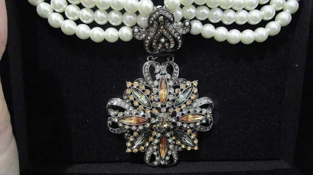 Designer Heidi Daus three strand faux pearl Swaro… - image 2