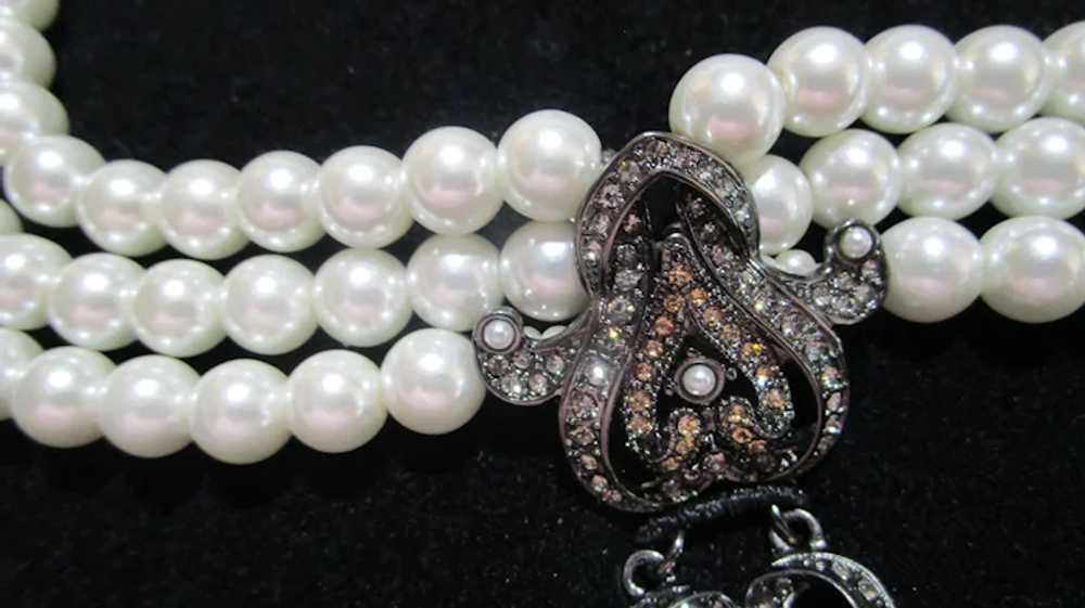 Designer Heidi Daus three strand faux pearl Swaro… - image 5