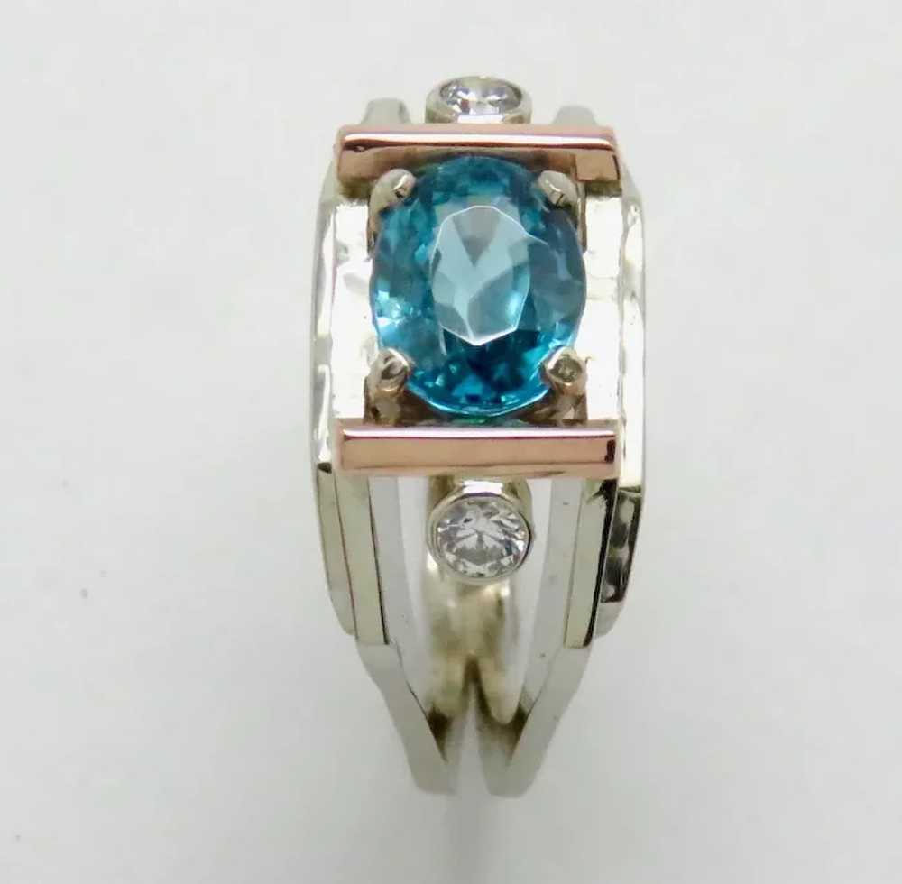 Blue Zircon Oval and Diamond in White and Rose 18… - image 3