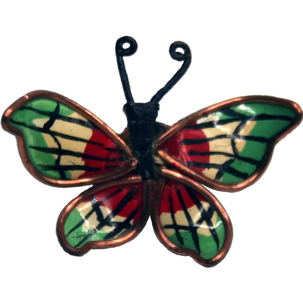 Vintage Miniature Chinese Enamel Butterfly Pin, C… - image 1