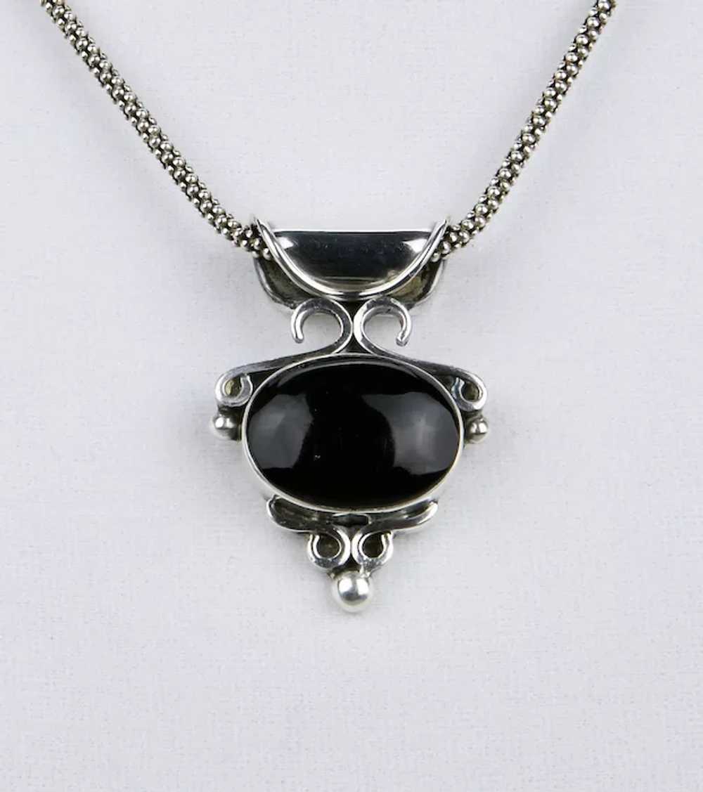 Sterling Silver Pendant Set With Cabochon Black O… - image 11