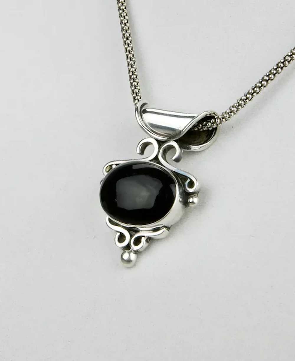 Sterling Silver Pendant Set With Cabochon Black O… - image 2