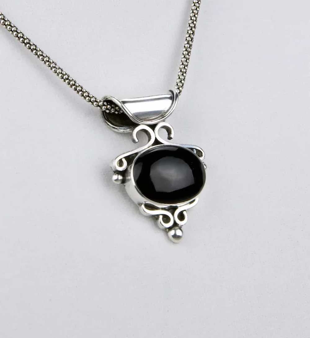 Sterling Silver Pendant Set With Cabochon Black O… - image 3