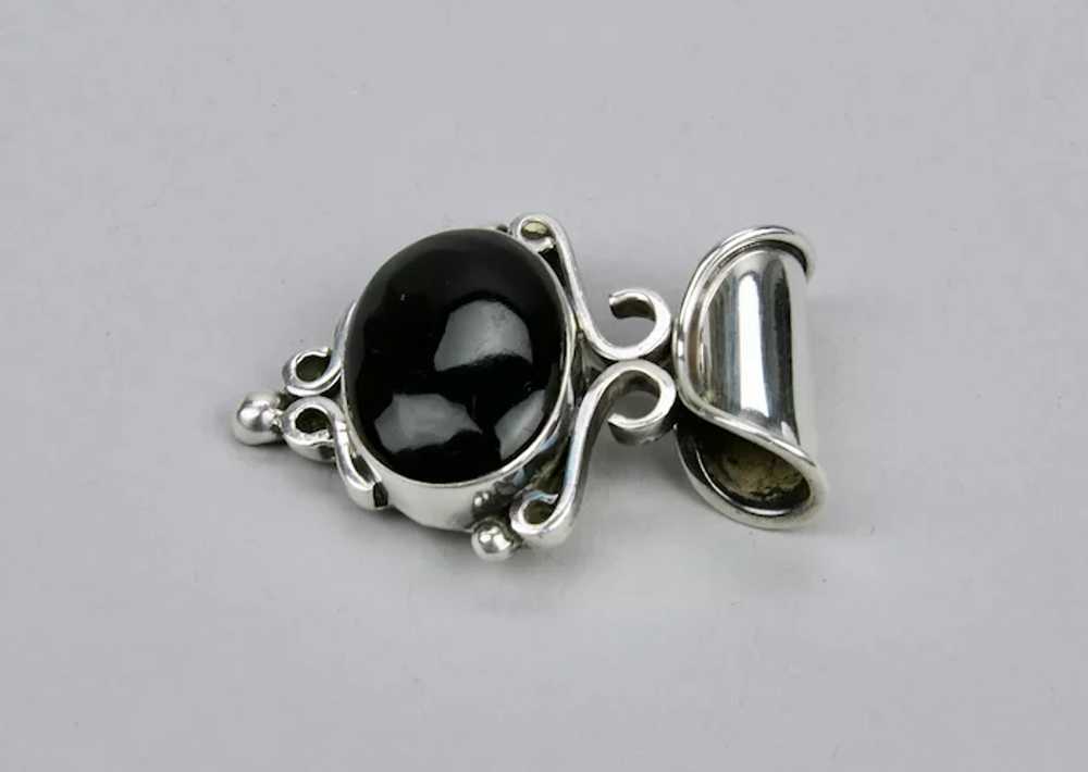 Sterling Silver Pendant Set With Cabochon Black O… - image 5