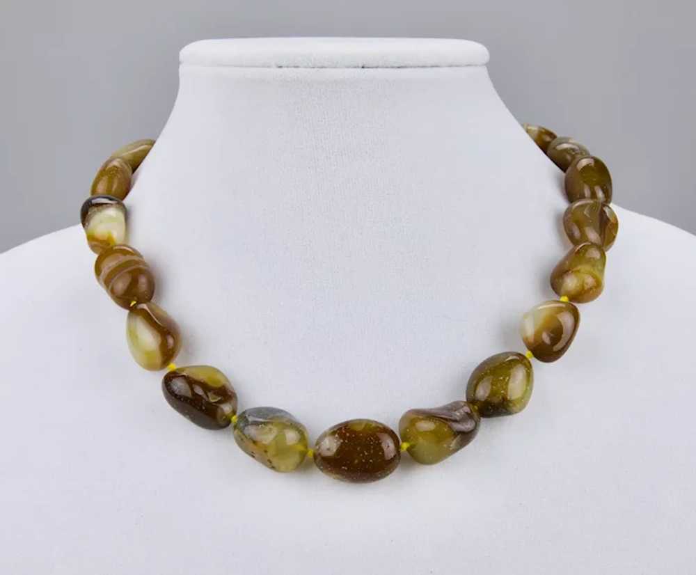 Chunky Banded Agate Bead Necklace 10K Yellow Gold… - image 2