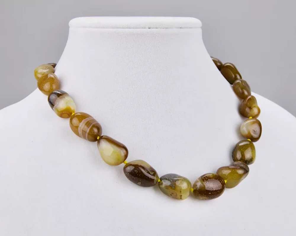 Chunky Banded Agate Bead Necklace 10K Yellow Gold… - image 3