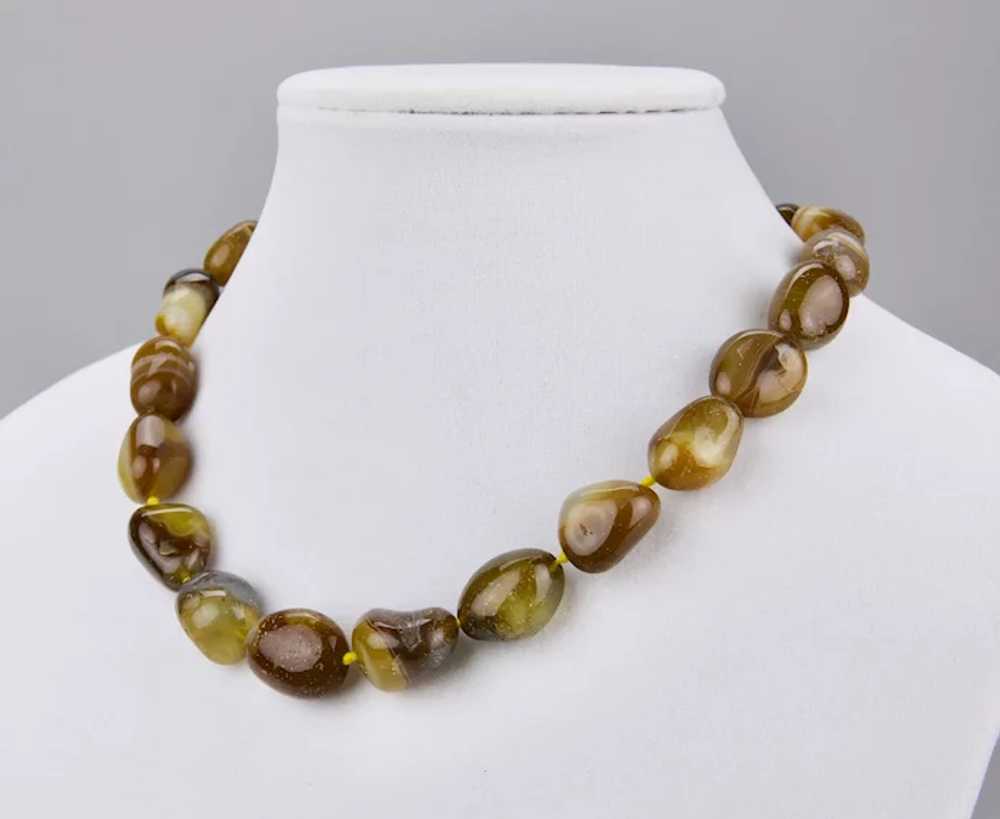Chunky Banded Agate Bead Necklace 10K Yellow Gold… - image 4