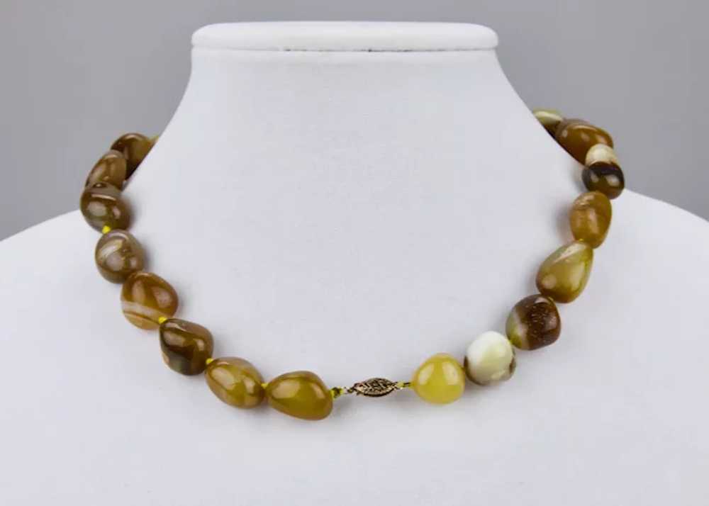 Chunky Banded Agate Bead Necklace 10K Yellow Gold… - image 5