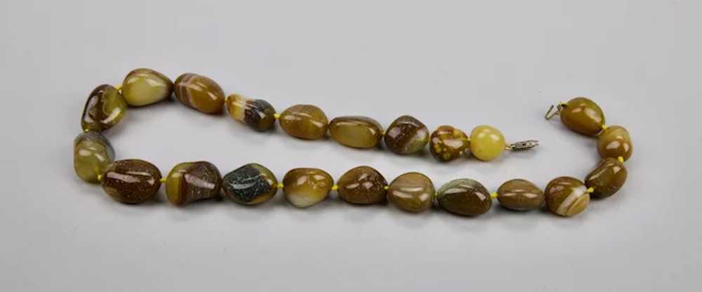 Chunky Banded Agate Bead Necklace 10K Yellow Gold… - image 6