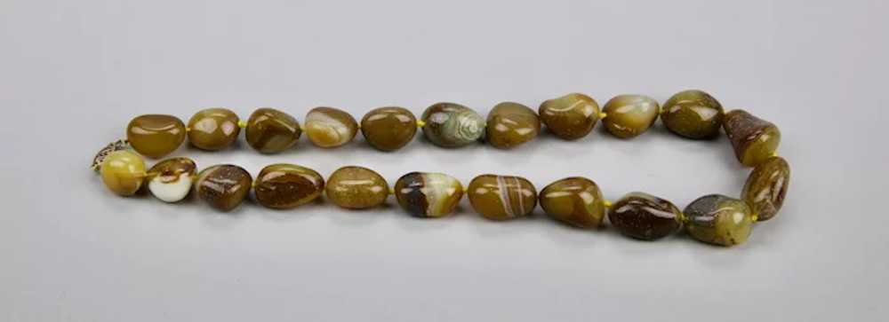 Chunky Banded Agate Bead Necklace 10K Yellow Gold… - image 7