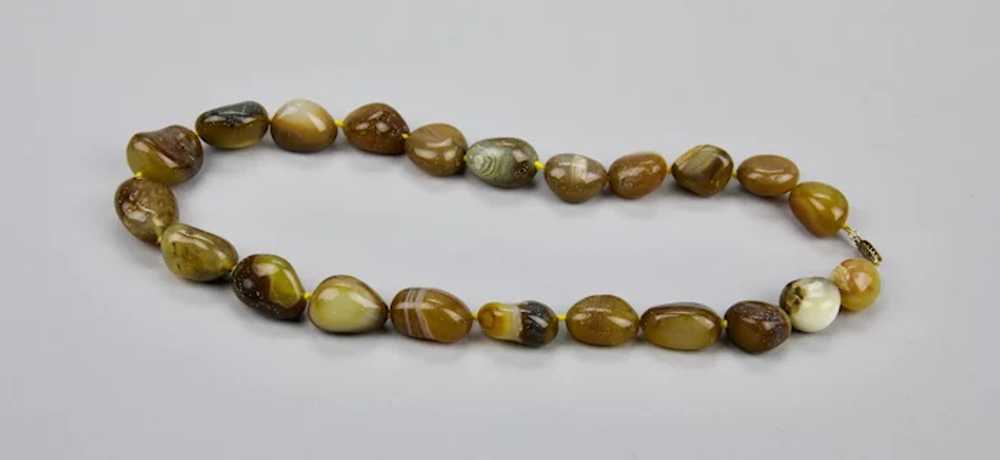 Chunky Banded Agate Bead Necklace 10K Yellow Gold… - image 8