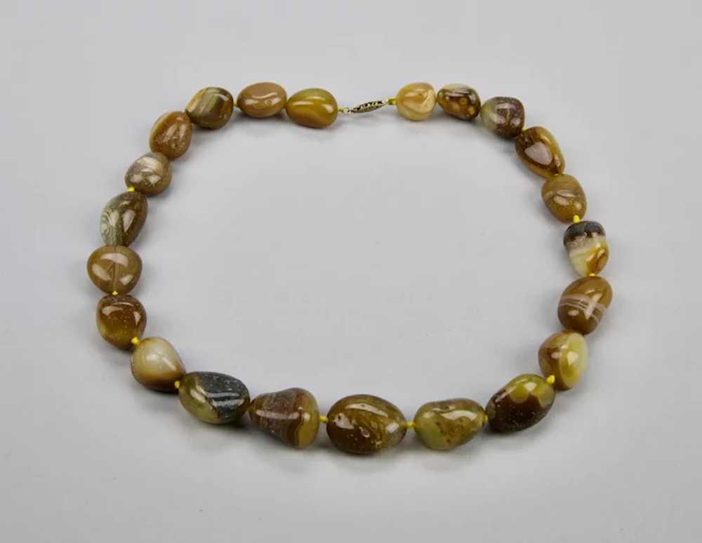 Chunky Banded Agate Bead Necklace 10K Yellow Gold… - image 9