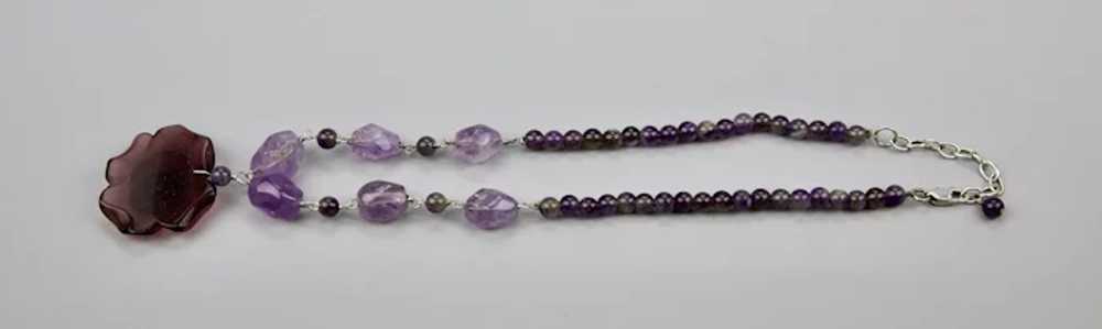 Natural Amethyst Beaded Necklace Carved Glass Flo… - image 7