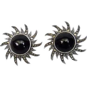 Sterling Silver Starburst Post Earrings Black Cabo