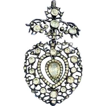 French Silver and Paste Heart Pendant, Victorian - image 1