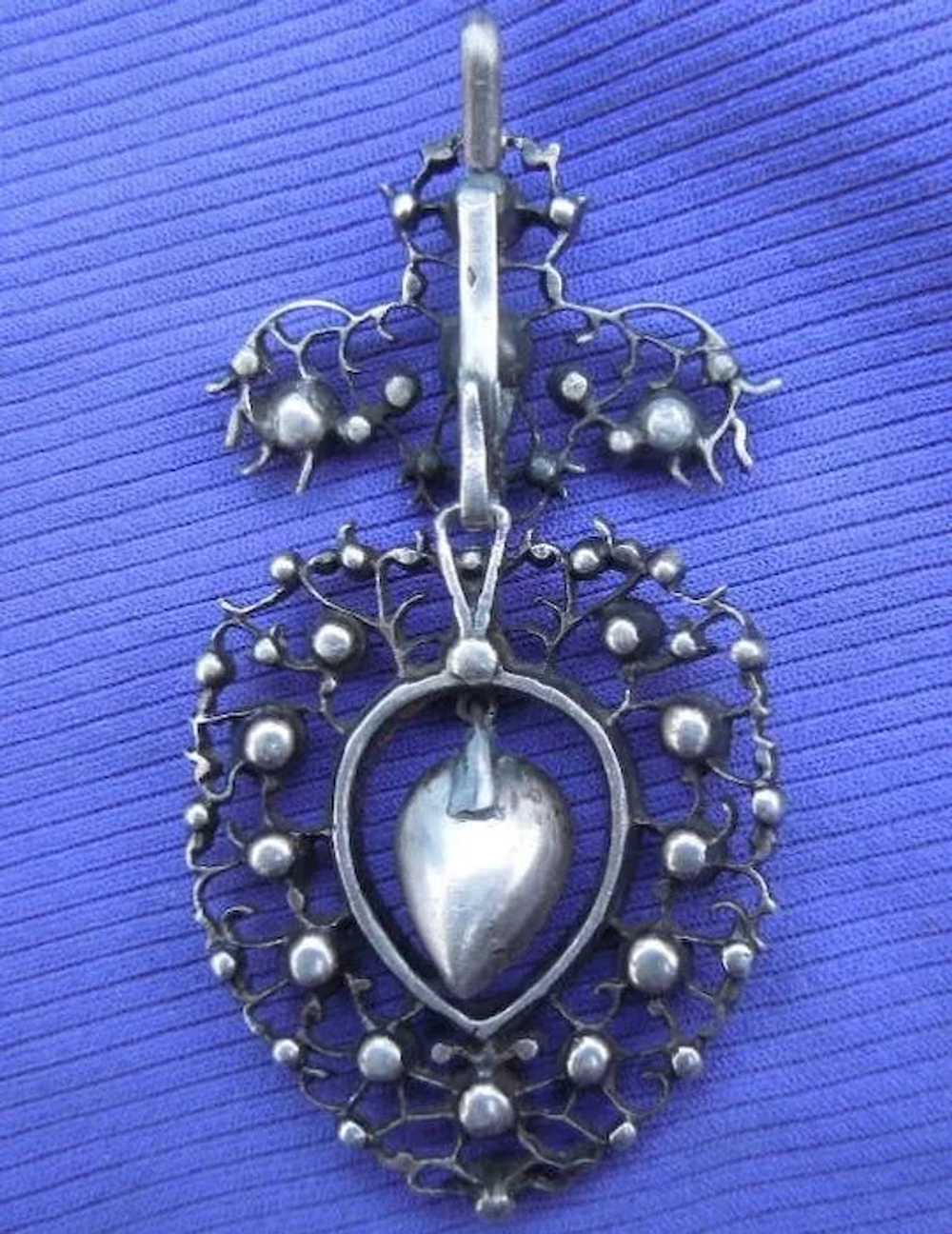 French Silver and Paste Heart Pendant, Victorian - image 2