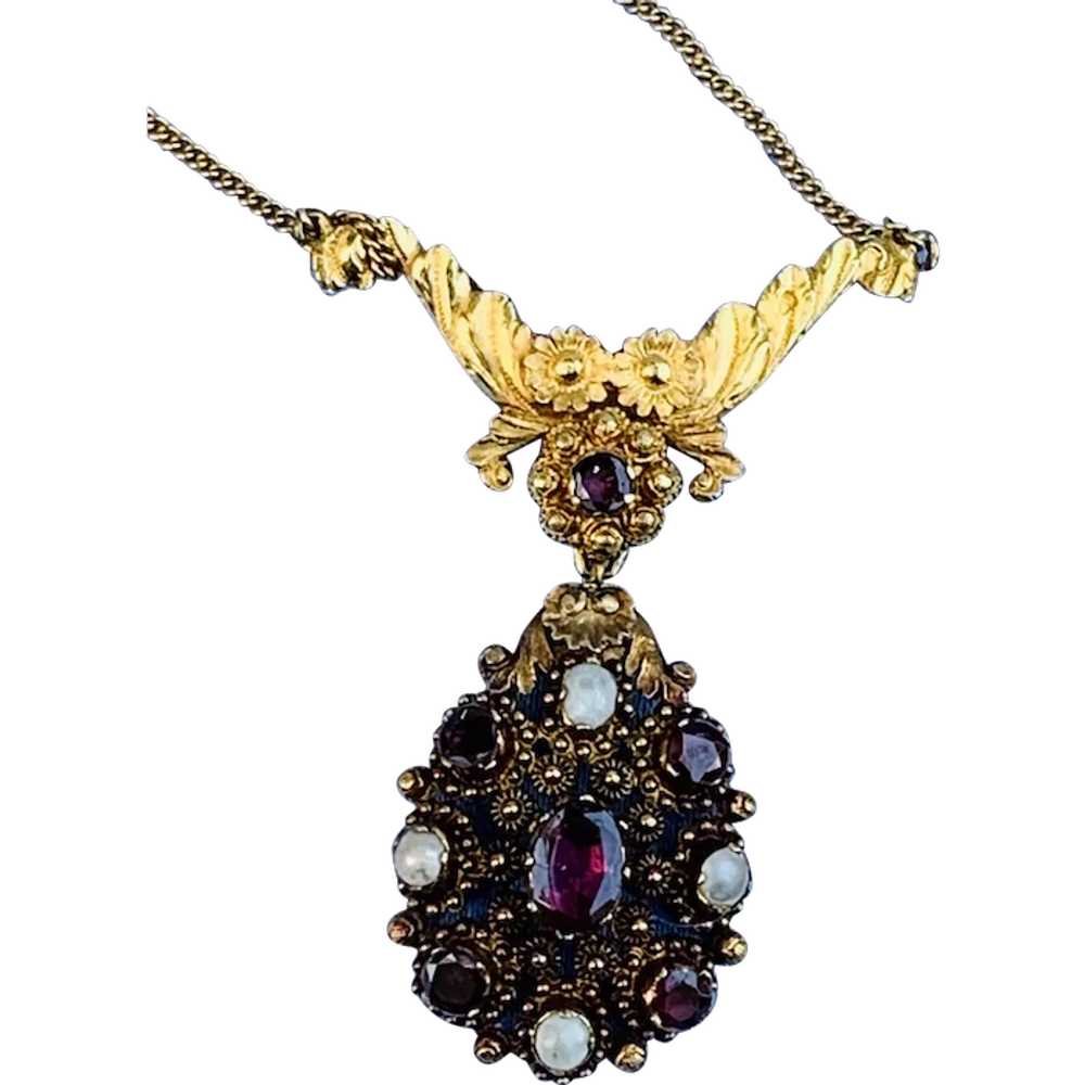 Garnet and Pearl Pendant/Brooch, Early Victorian - image 1