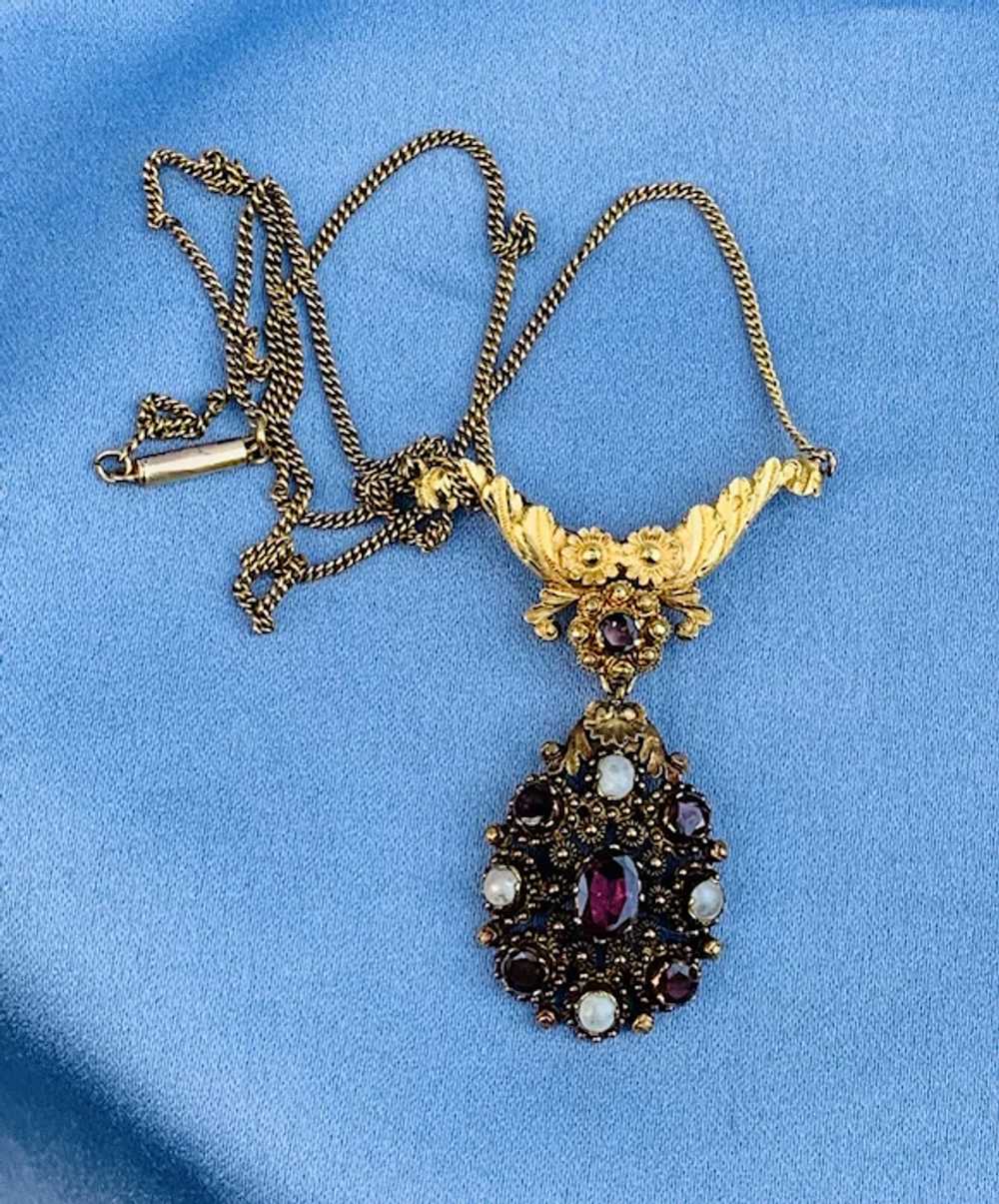 Garnet and Pearl Pendant/Brooch, Early Victorian - image 3