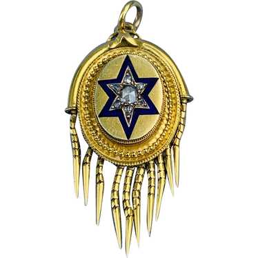 Mid Victorian Diamond and Blue Enamel Locket - image 1