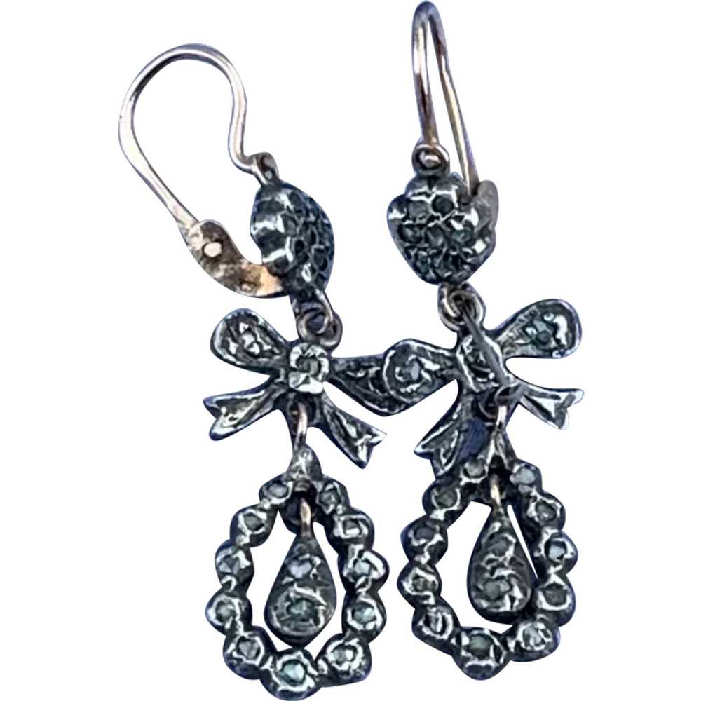 Rose Diamond Earrings, Bow Design, Victorian - image 1
