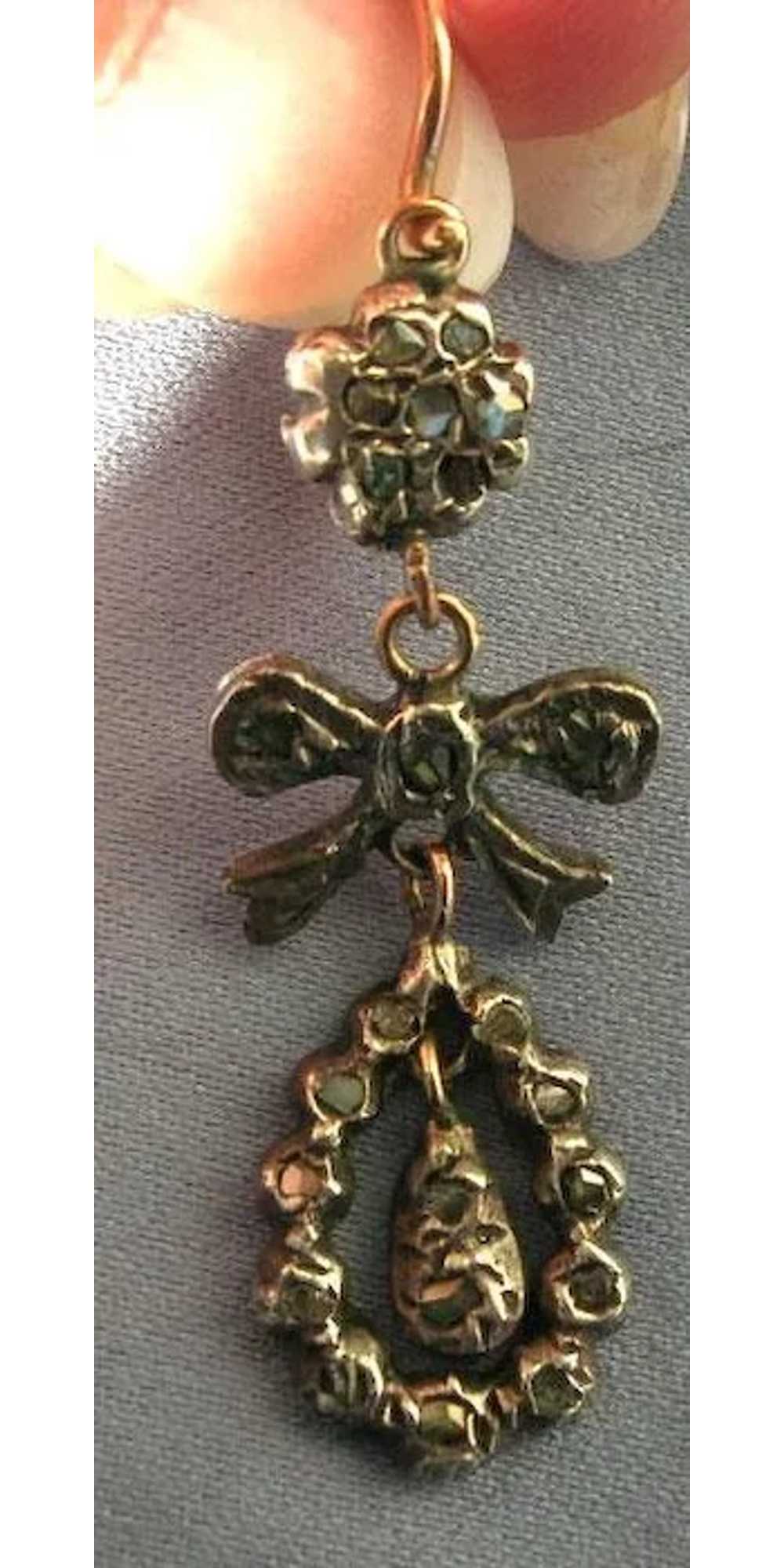 Rose Diamond Earrings, Bow Design, Victorian - image 3