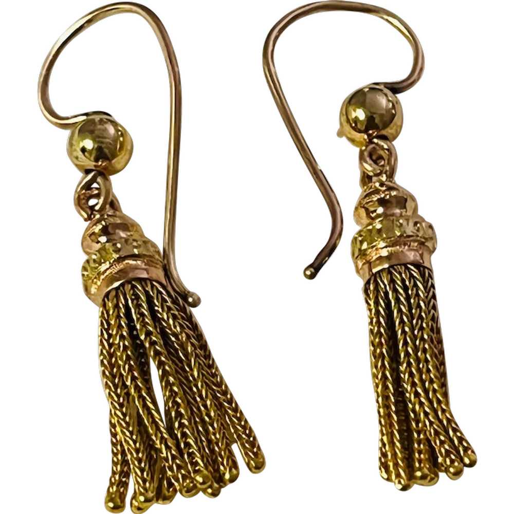 18 Carat Gold Tassle Earrings, Victorian - image 1