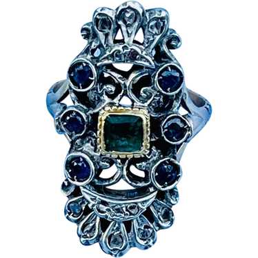 Diamond, Emerald, and Sapphire ring, Victorian