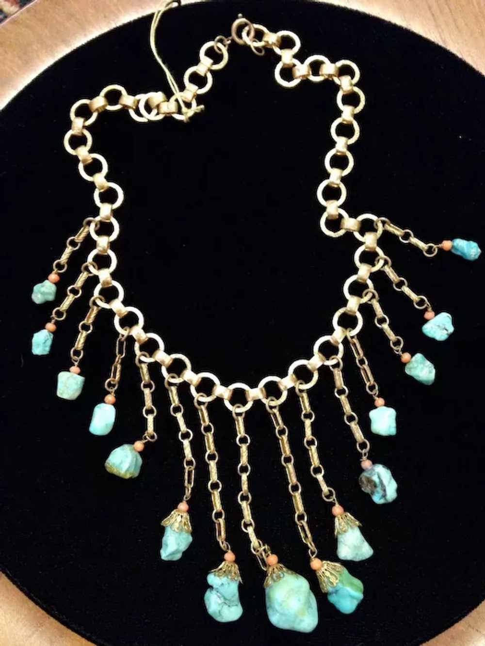 Vintage Turquoise and Coral bib necklace - image 4