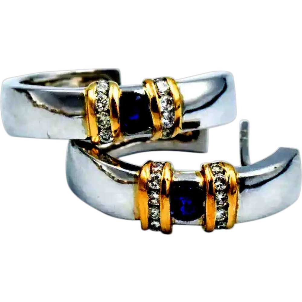 14k Genuine Sapphire Diamond Earrings - image 1